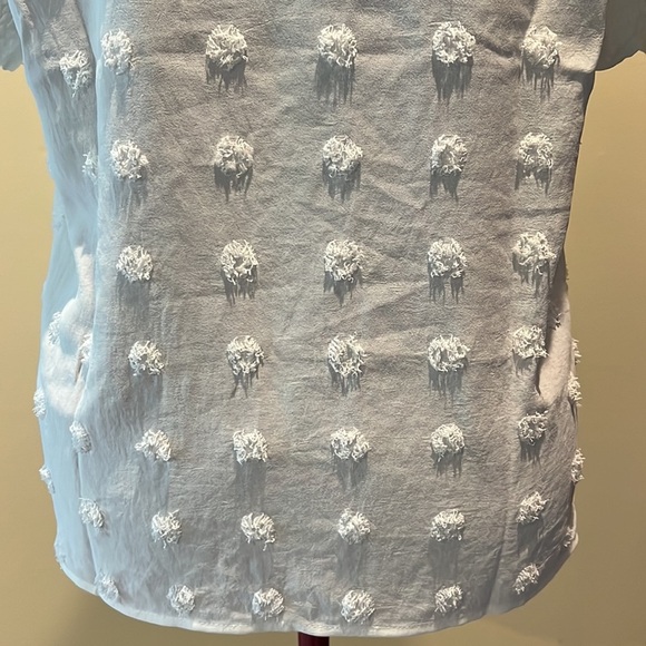B Top blouse/ High Neck/ Short Sleeves Chenille dots white Size M - Picture 10 of 11